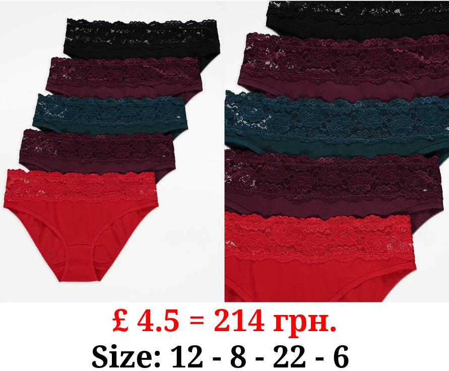 Lace Top High Leg Knickers 5 Pack