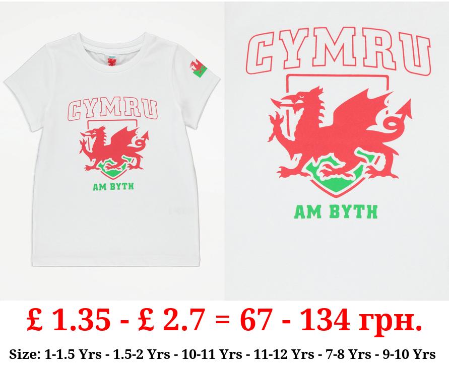 White Cymru Wales Matching Family Kids Dragon T-Shirt
