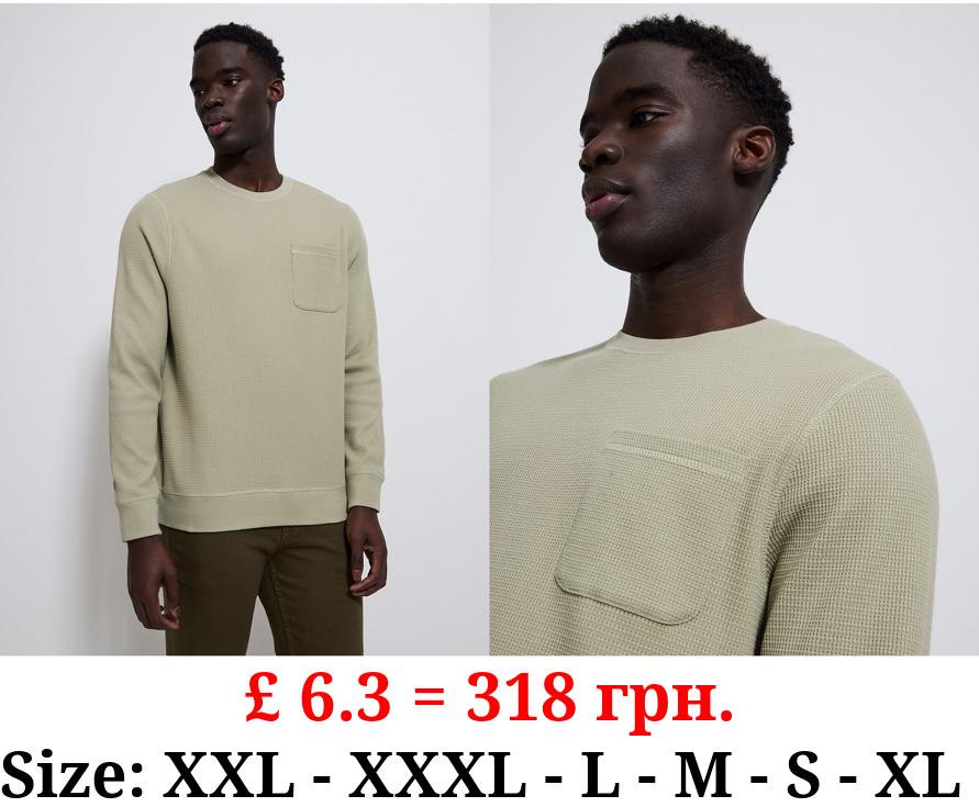 Green Long Sleeve Waffle Top