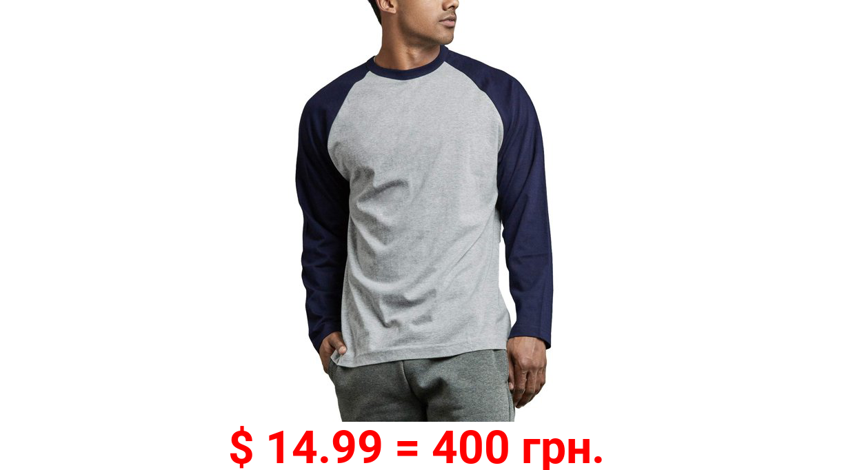 DailyWear Mens Casual Long Sleeve Plain Baseball Cotton T Shirts (Navy/LT.Grey, 2Xlarge)