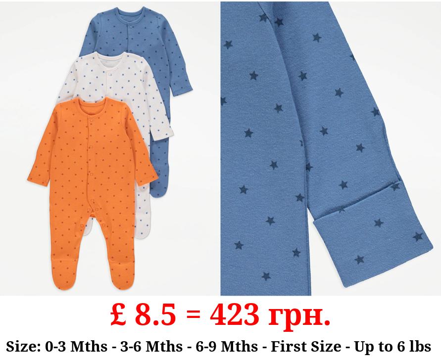 Star Long Sleeve Sleepsuits 3 Pack