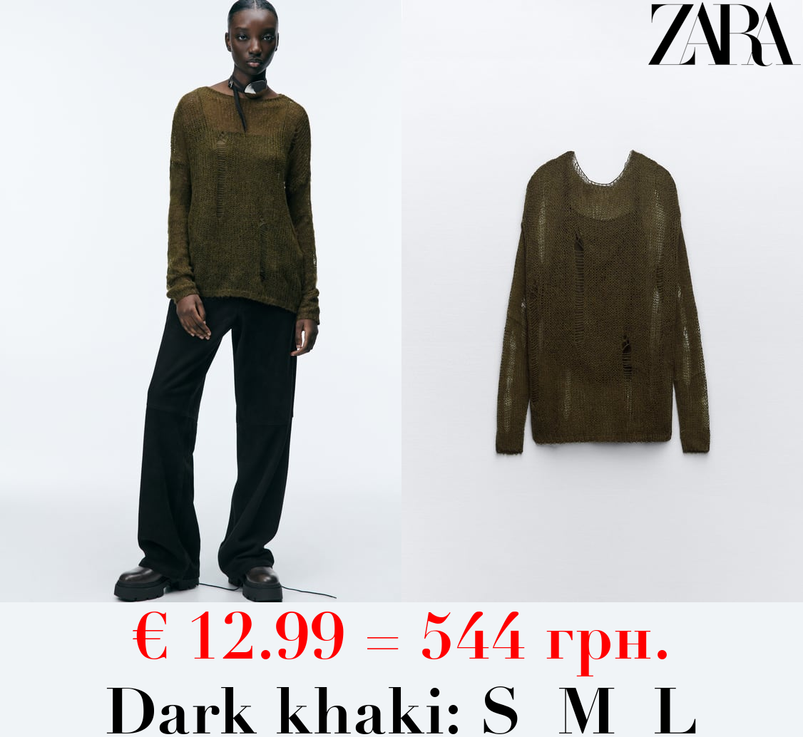 WOOL AND ALPACA BLEND RIPPED KNIT SWEATER