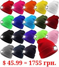 Toulite 36 Pcs LED Light Beanie Hats 4 LED USB Rechargeable Headlamp Flash Mode Hat Flash Hat Clip Light Knitted Hat Beanie with Light for Women Men Running Hunting Camping