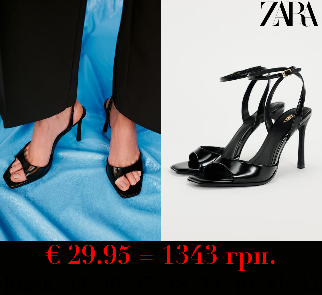 PATENT-FINISH HIGH-HEEL SANDALS