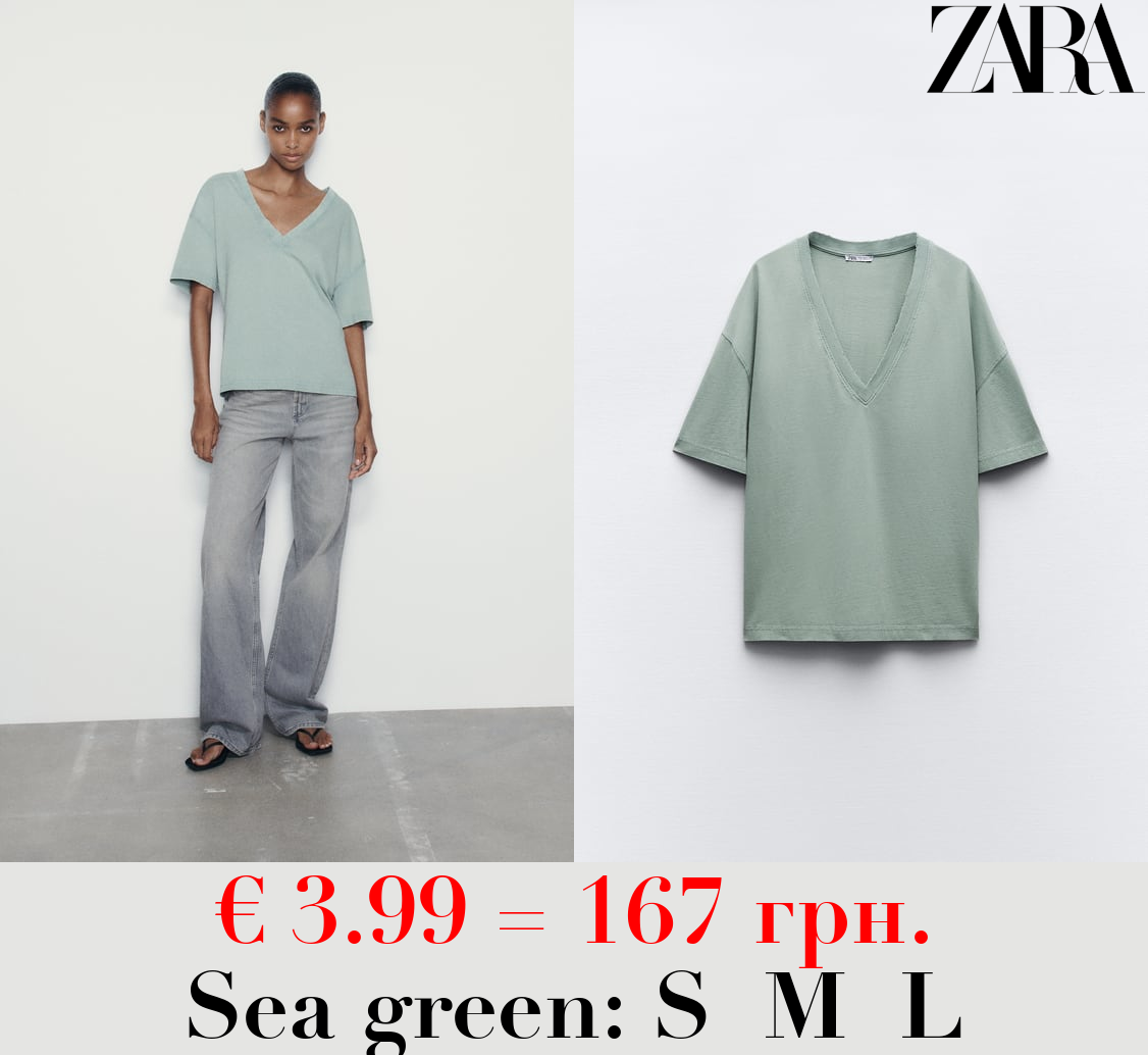 FADED-EFFECT V-NECK T-SHIRT