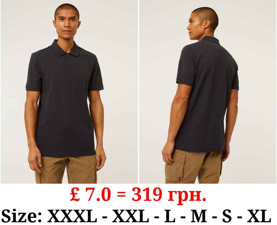 Navy Polka Dot Print Polo Top