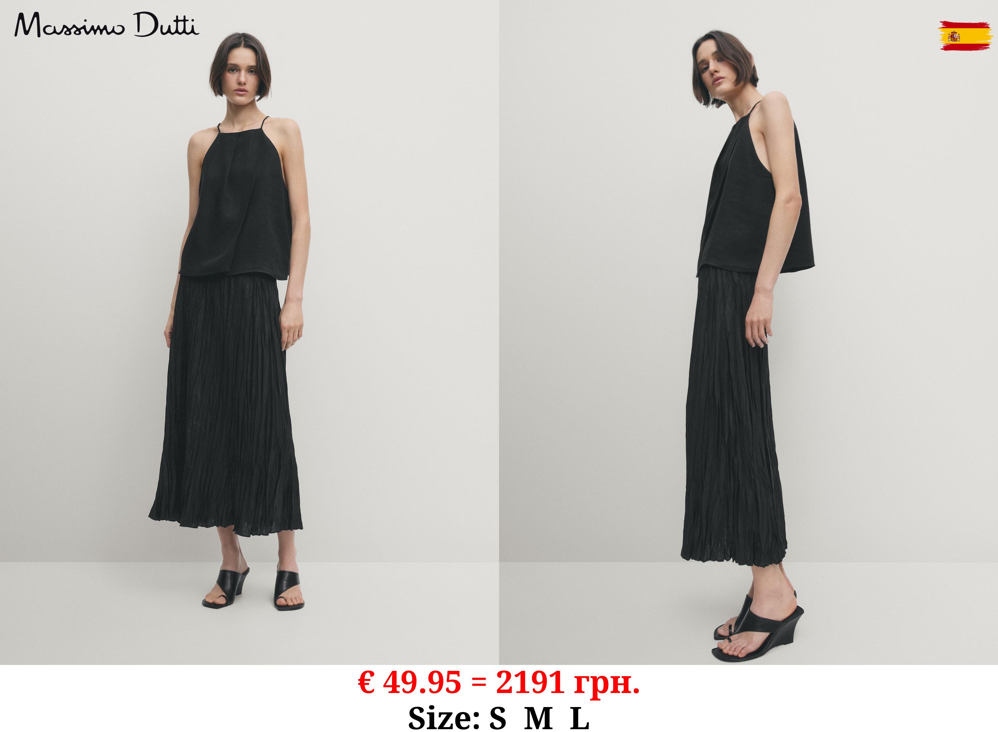 Pleated black midi skirt BLACK