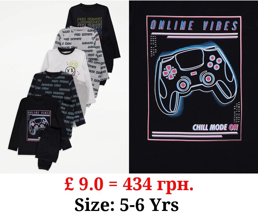 Pro Gamer Long Sleeve Pyjamas 5 Pack
