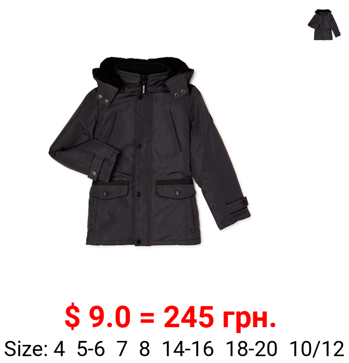 Urban Republic Boys Ballistic Jacket with Zip Off Hood & Sherpa Lining, Sizes 4-20