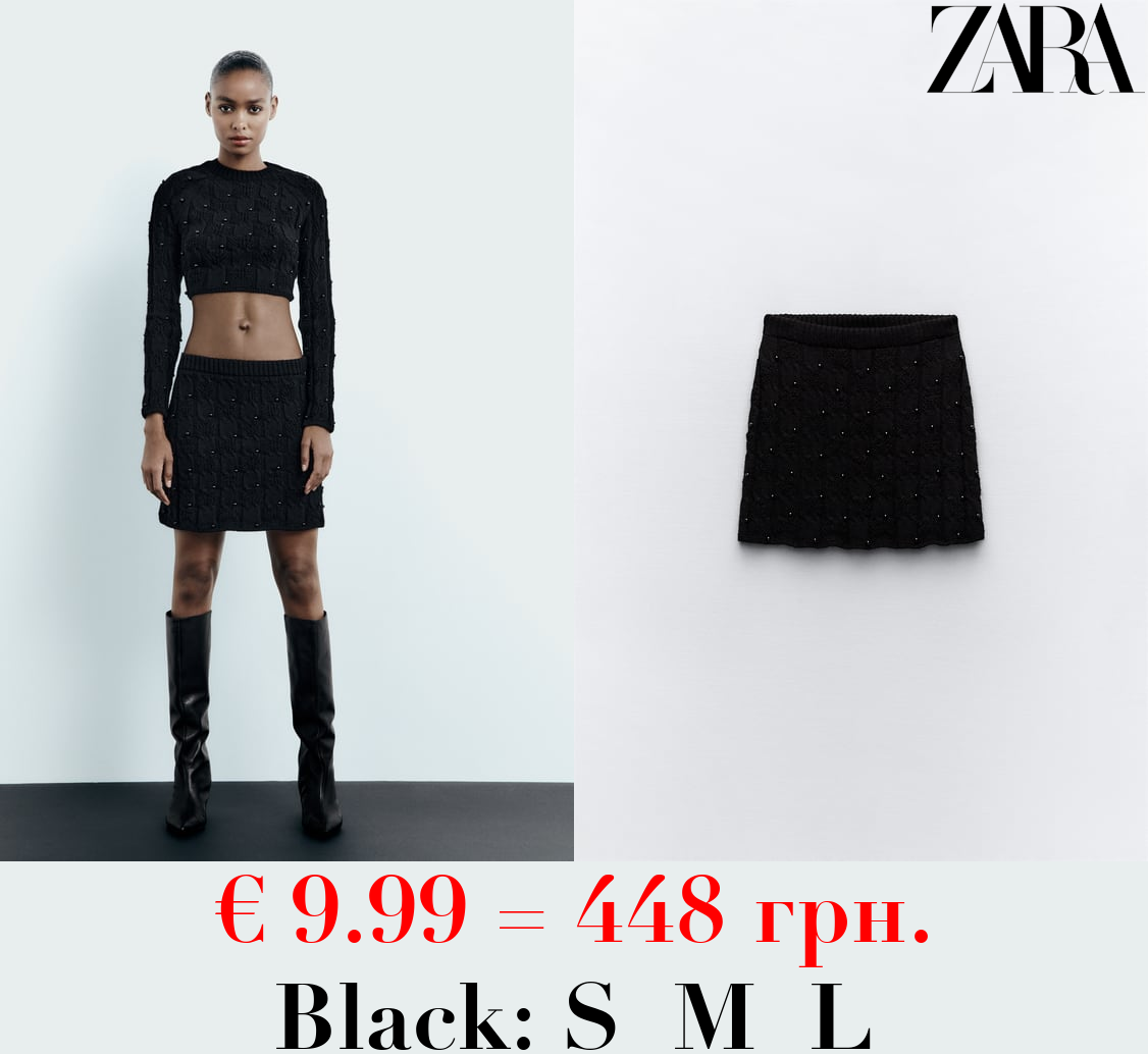 KNIT SKIRT WITH FAUX PEARLS