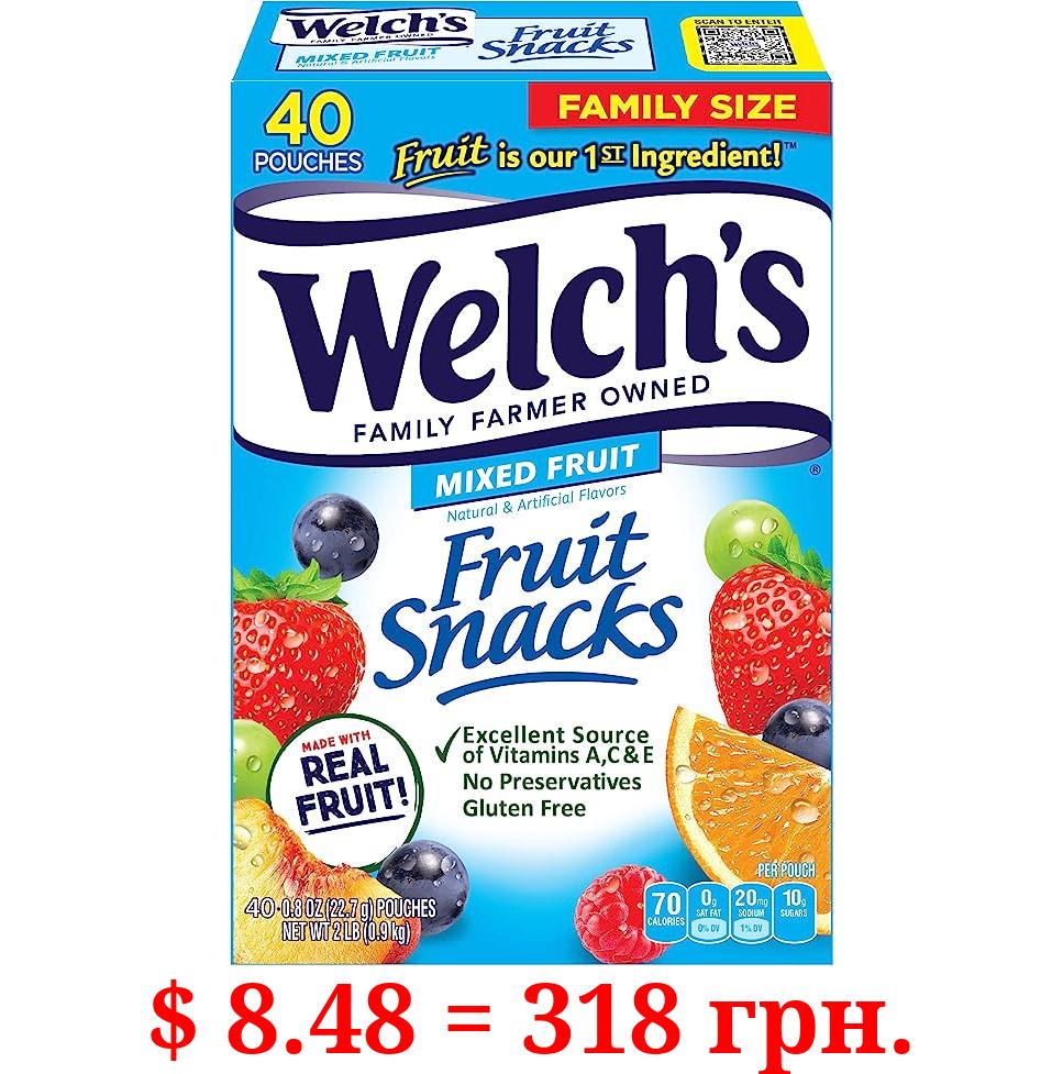 Welch's Fruit Snacks, Mixed Fruit, Perfect Stocking Stuffer for Kids, Gluten Free, Bulk Pack, 0.8 oz Individual Single Serve Bags 40 Count (Pack of 1)