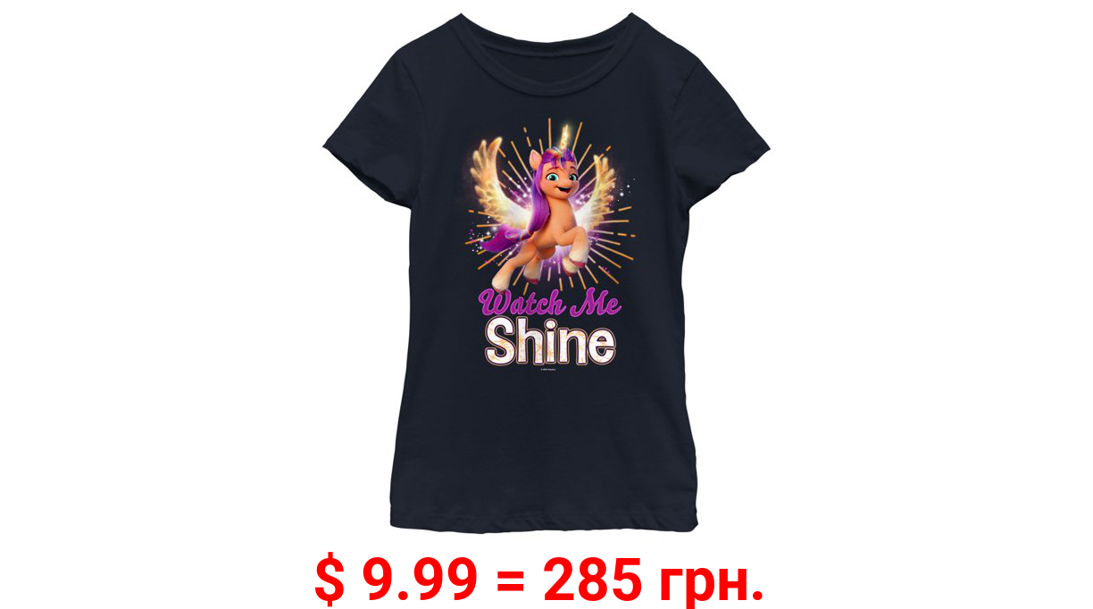 Girl's My Little Pony: A New Generation Watch Me Shine  Graphic Tee Navy Blue X Large