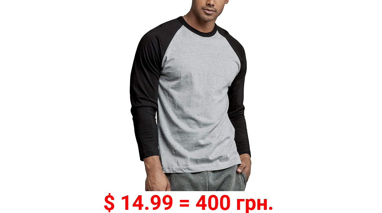 DailyWear Mens Casual Long Sleeve Plain Baseball Cotton T Shirts (Black/LT.Grey, 2Xlarge)