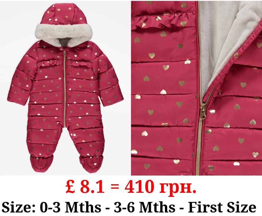 Berry Foil Heart Print Snowsuit