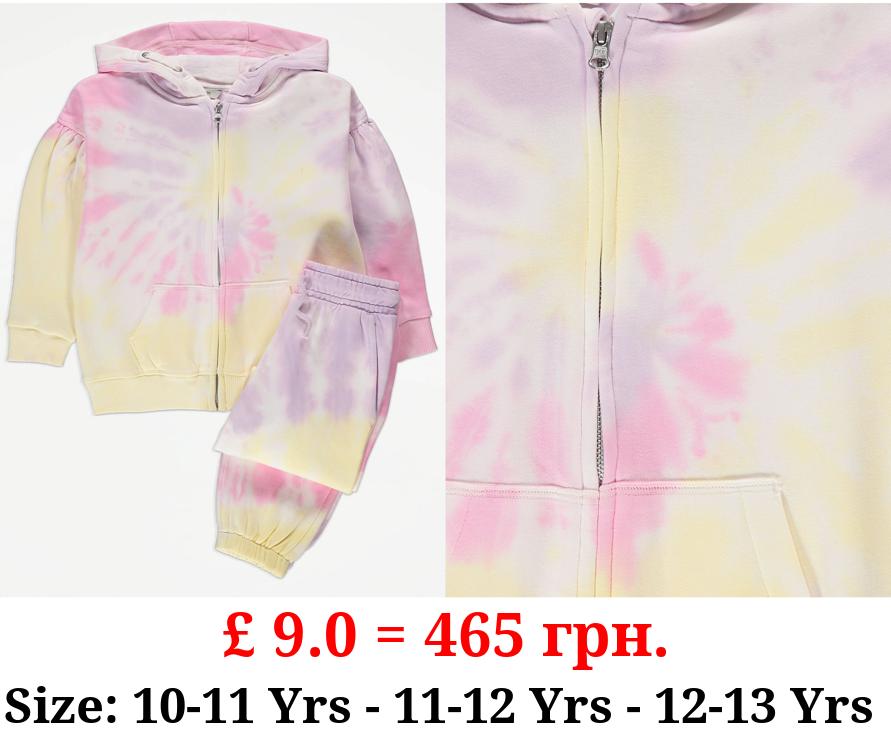 Pink Tie Dye Zip Up Hoodie and Joggers Outfit