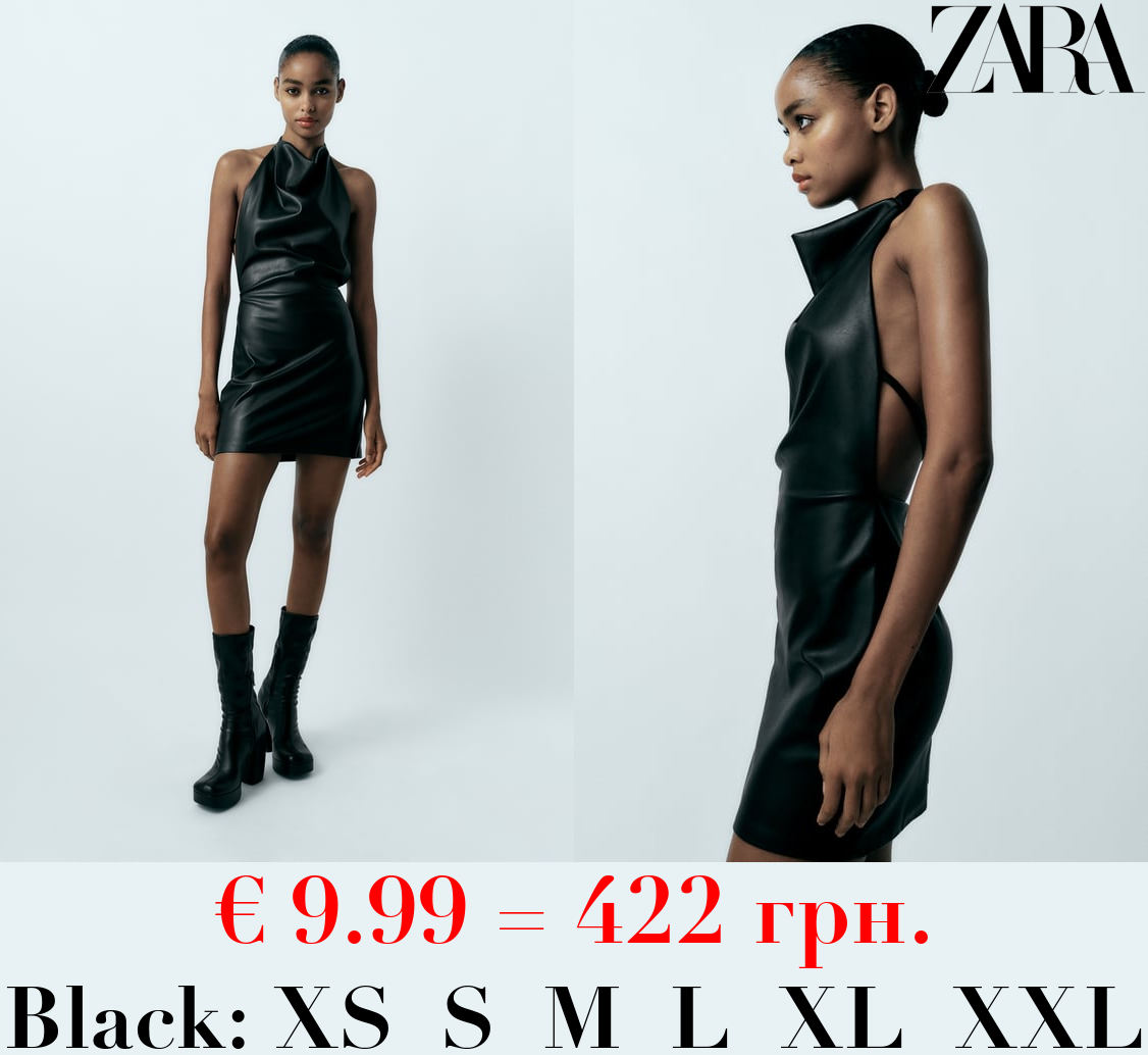 LEATHER EFFECT HALTER DRESS