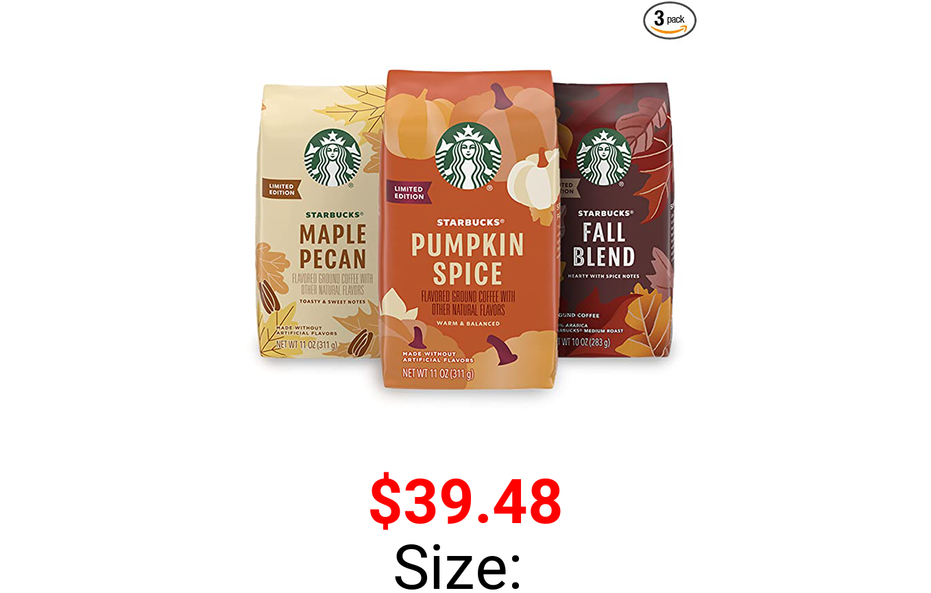 Starbucks Flavored Ground Coffee —Varitey Pack — Fall Limited Edition — 3 bags total