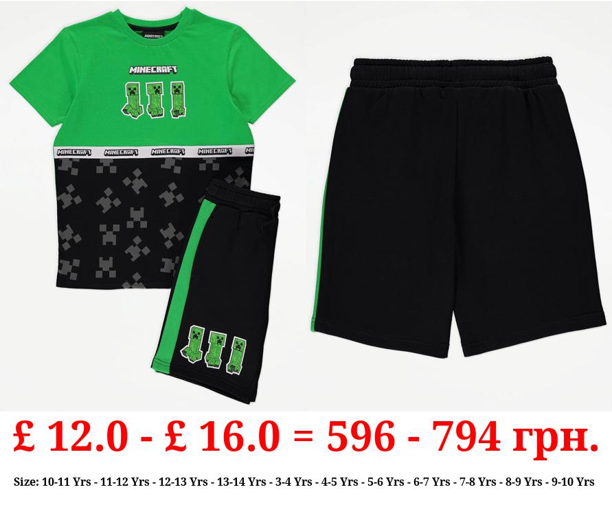 Minecraft Green Graphic T-Shirt and Shorts Outfit
