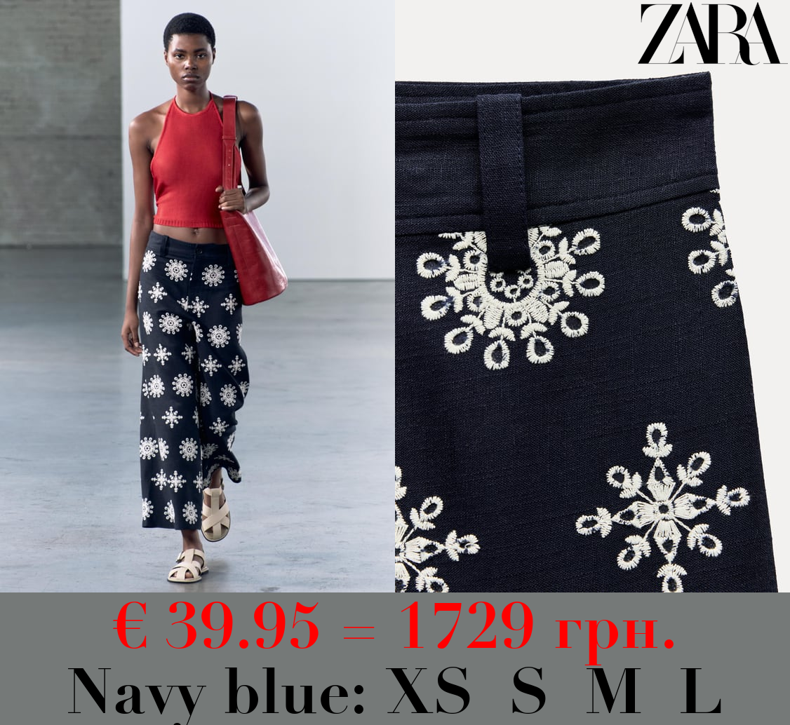 ZW COLLECTION CONTRAST EMBROIDERY CULOTTE TROUSERS