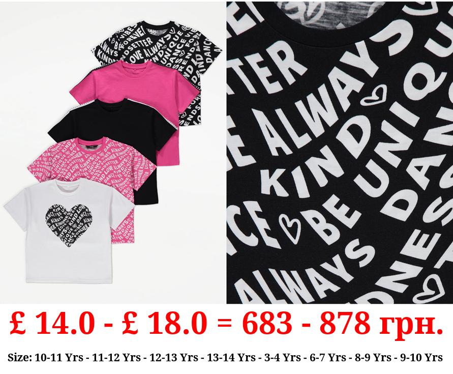 Love Always Slogan T-Shirts 5 Pack