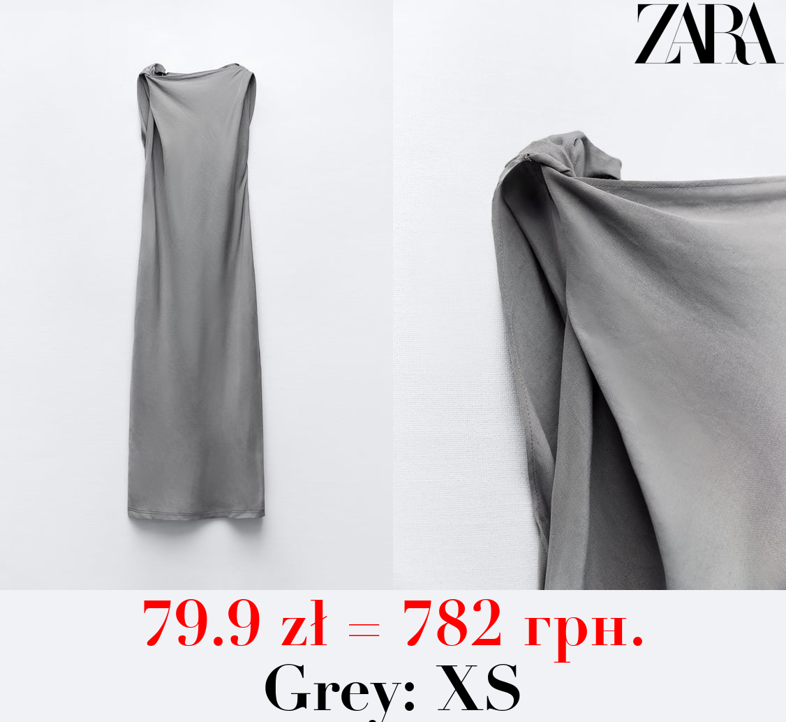 GATHERED LINEN BLEND DRESS