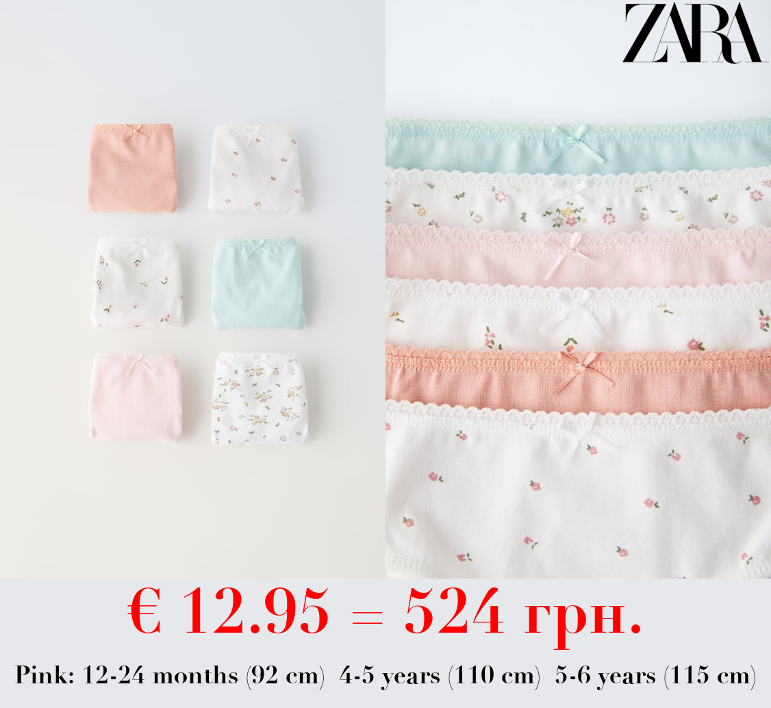 1-6 YEARS/ PACK OF SIX FLORAL BRIEFS