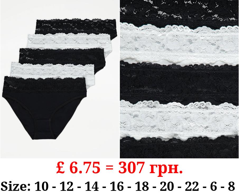 Lace Trim High Leg Knickers 5 Pack