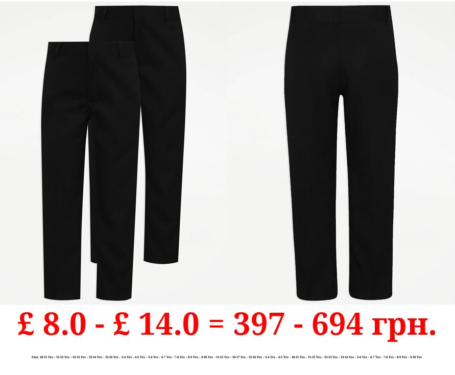 Boys Black Regular Leg School Trousers 2 Pack