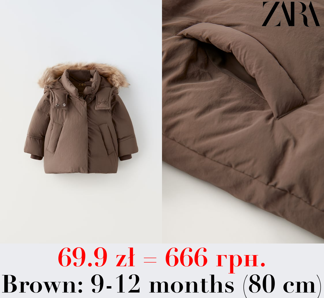 DOWN FEATHER PUFFER JACKET WITH WATER-REPELLENT FAUX FUR HOOD
