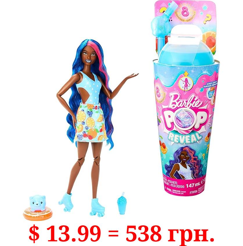 Barbie Pop Reveal Fruit Series Doll, Fruit Punch Theme with 8 Surprises Including Pet & Accessories, Slime, Scent & Color Change