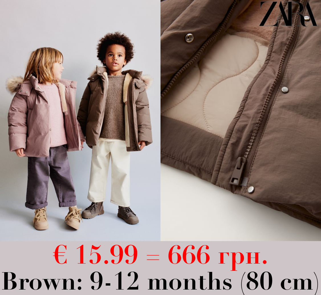 DOWN FEATHER PUFFER JACKET WITH WATER-REPELLENT FAUX FUR HOOD