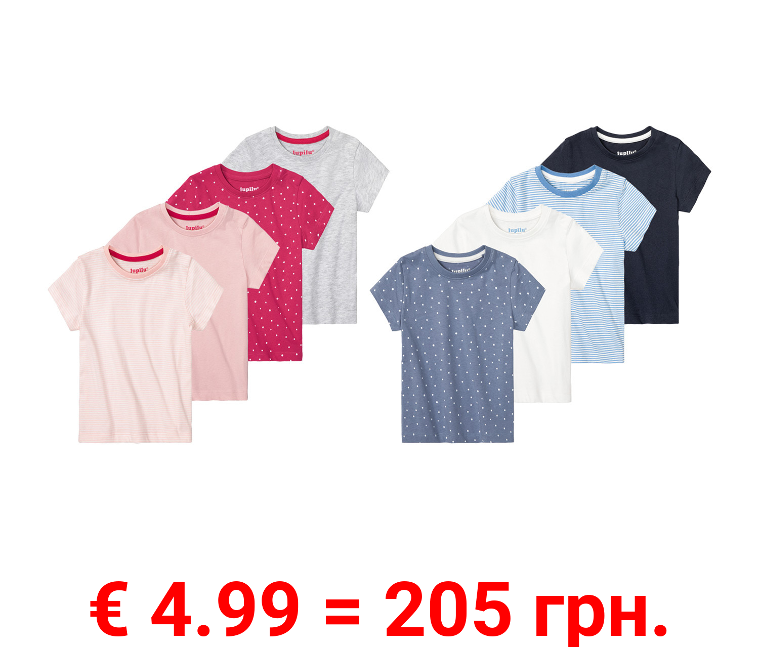 lupilu® Kleinkinder Mädchen T-Shirts, 4 Stück, aus weicher Single-Jersey-Qualität