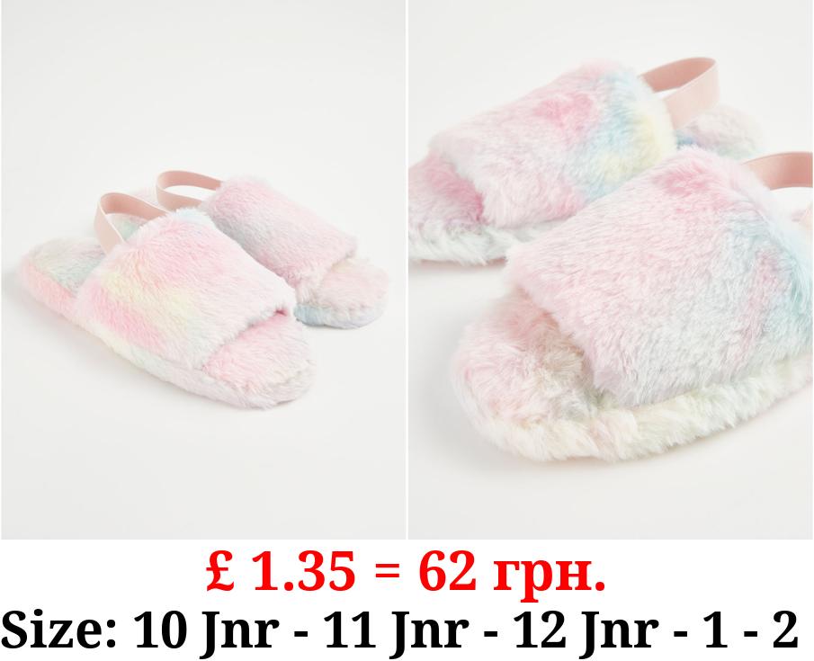 Pastel Rainbow Faux Fur Mule Slippers