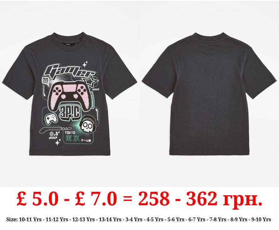 Charcoal Flip Sequin Gamer T-Shirt