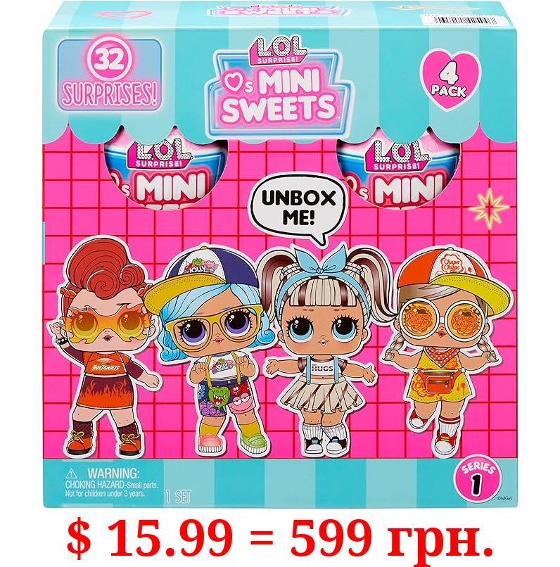 L.O.L. Surprise! Loves Mini Sweets Dolls 4-Pack #1 Jolly Rancher, Hot Tamales, Hershey’s Chocolate, Chupa Chups, w/ 32 Surprises, Candy Theme, Accessories, Collectible Doll, Paper Packaging