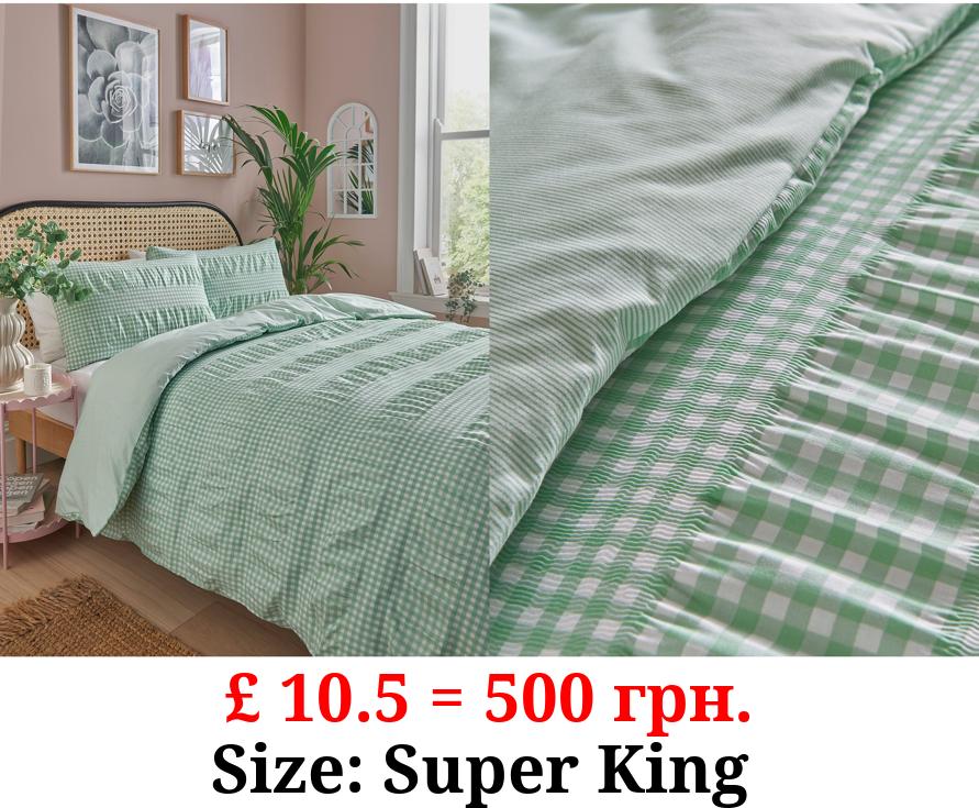 Green Gingham Seersucker Reversible Duvet Set