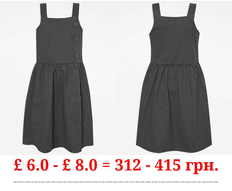 Grey Button Jersey Girls School Pinafore Dress