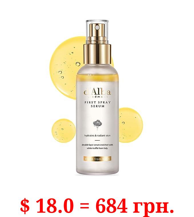 d'Alba Italian White Truffle First Spray Serum, Vegan Skincare, Hydrating Facial Mist with White Truffles, Glow Serum for Radiant Skin, All in One Care, 3.38 Fl Oz