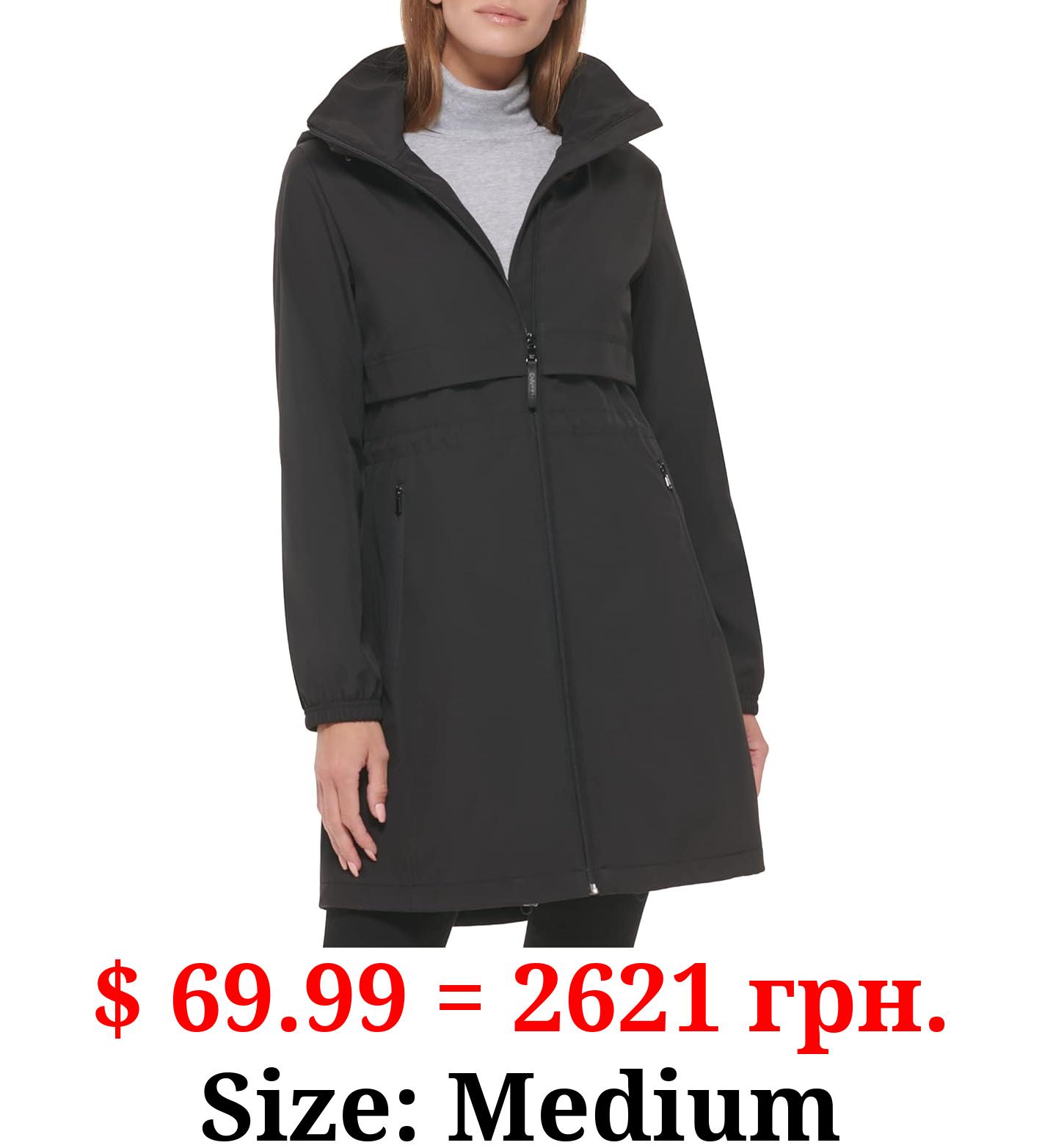 Calvin Klein Women's Water Resistant Adjustable Waist Hooded Back Logo Detail Anorak