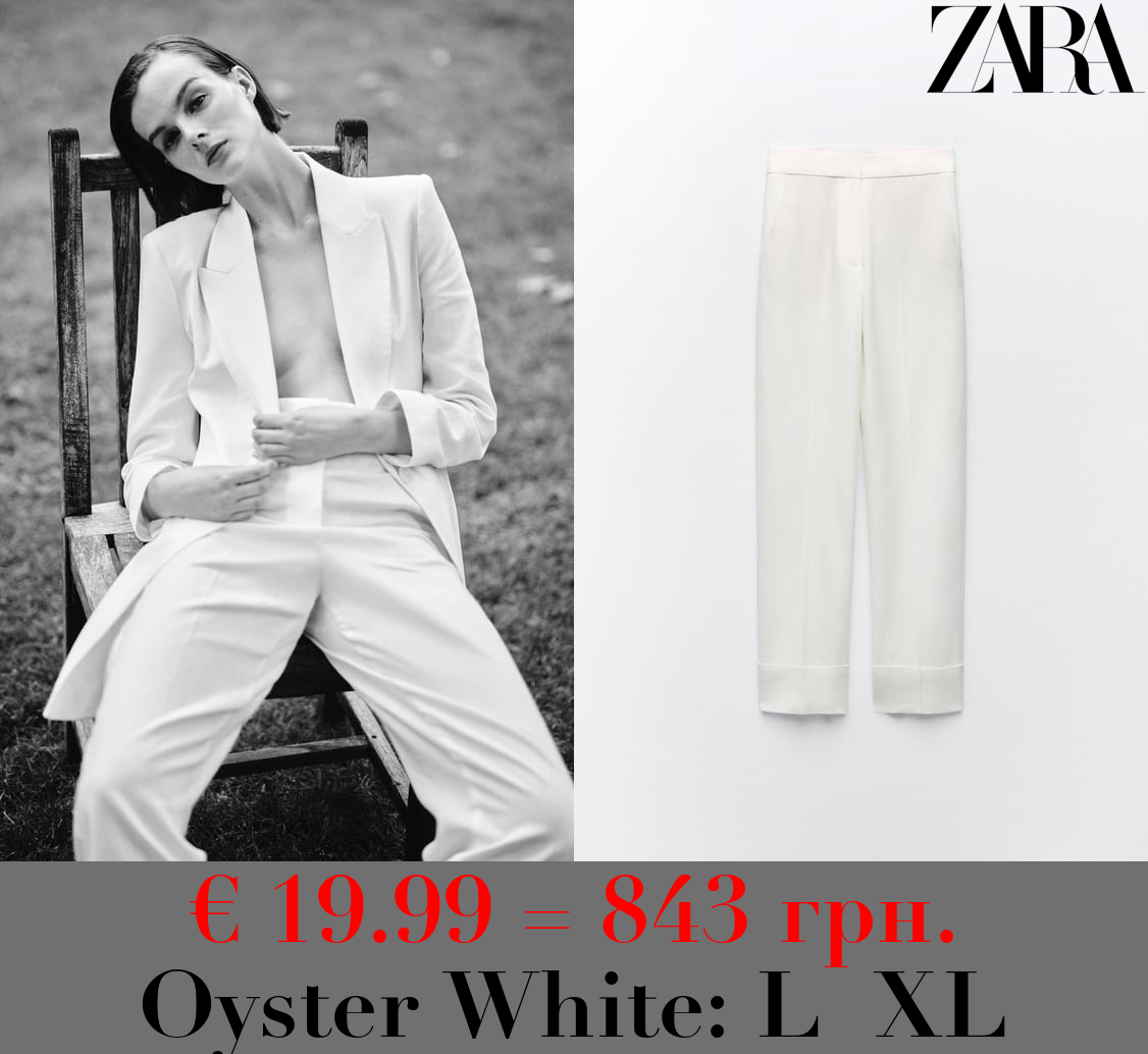 LINEN BLEND TROUSERS WITH TURN-UP HEMS