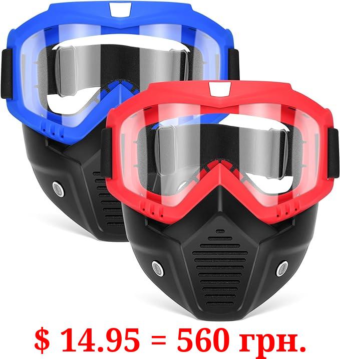 POKONBOY 2 Pack Tactical Mask with Goggles Compatible with Nerf Rival, Apollo, Zeus, Khaos, Atlas, & Artemis Blasters Rival Mask Red & Blue