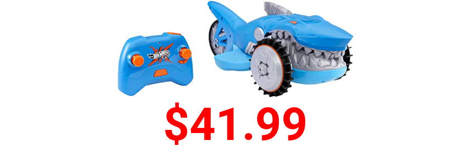 Hot Wheels R/C Supercharged Shark Vehicle, Radio-Controlled Shark that Races on Land & Water, R/C Chomping Mechanism, Dynamic Steering