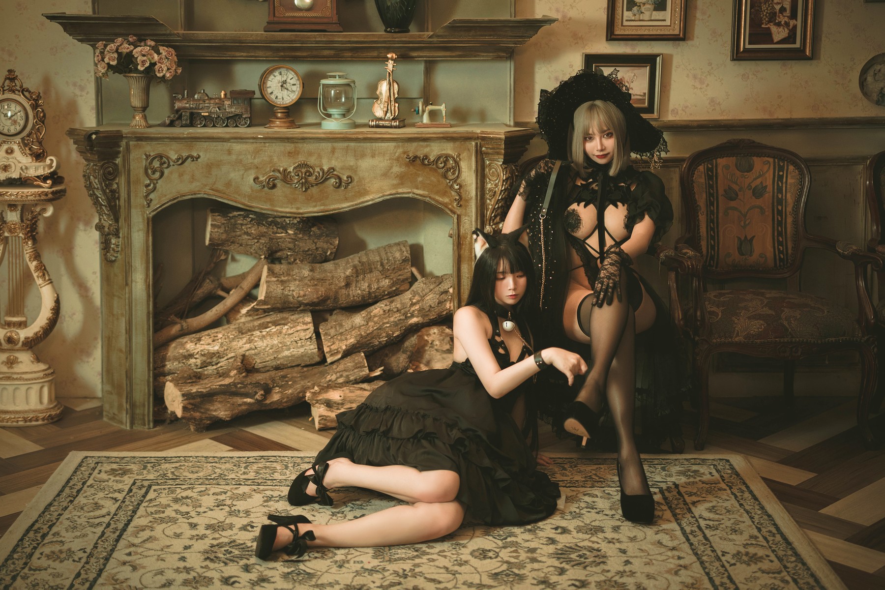 Cosplay 香草喵露露 杨枝甘露 灰色花花蕾丝 8