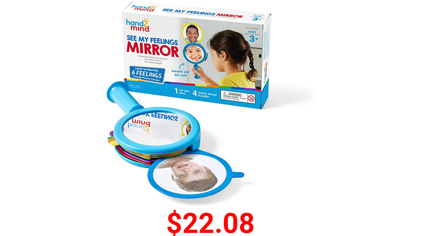 hand2mind See My Feelings Mirror, Social Emotional Learning, Shatterproof Mirror for Kids, Anger Management Toys, Anxiety Relief Items, Mindfulness for Kids, Calm Down Corner, Anxiety Toys (Set of 1)