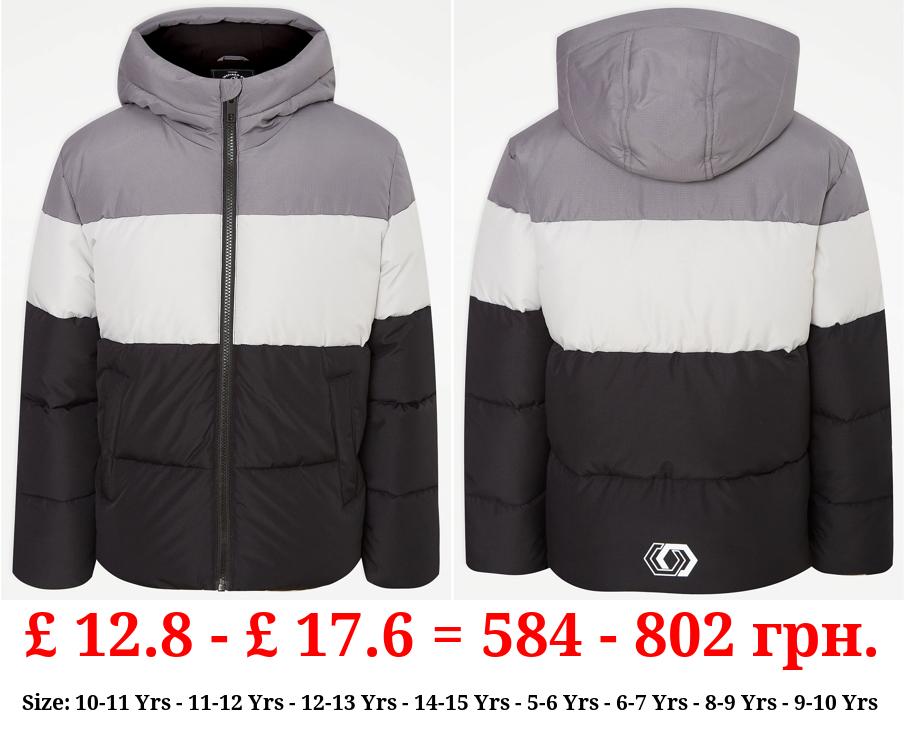 Grey Colour Block Padded Coat