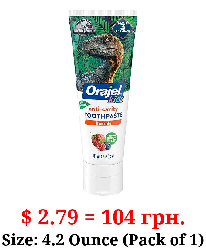 Orajel Kids Jurassic World Anti-Cavity Fluoride Toothpaste, Natural Berry Blast Flavor, 4.2oz Tube
