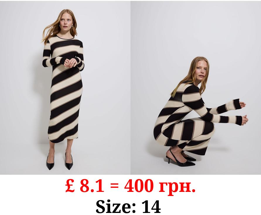 Diagonal Striped Long Sleeve Midi Dress