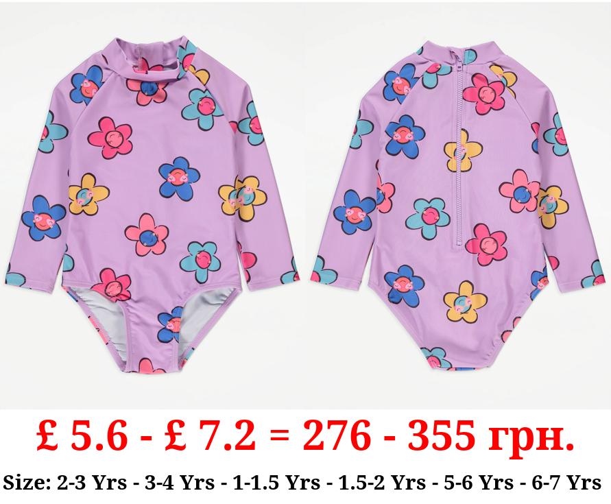 Lilac Daisy Long Sleeve Swimsuit