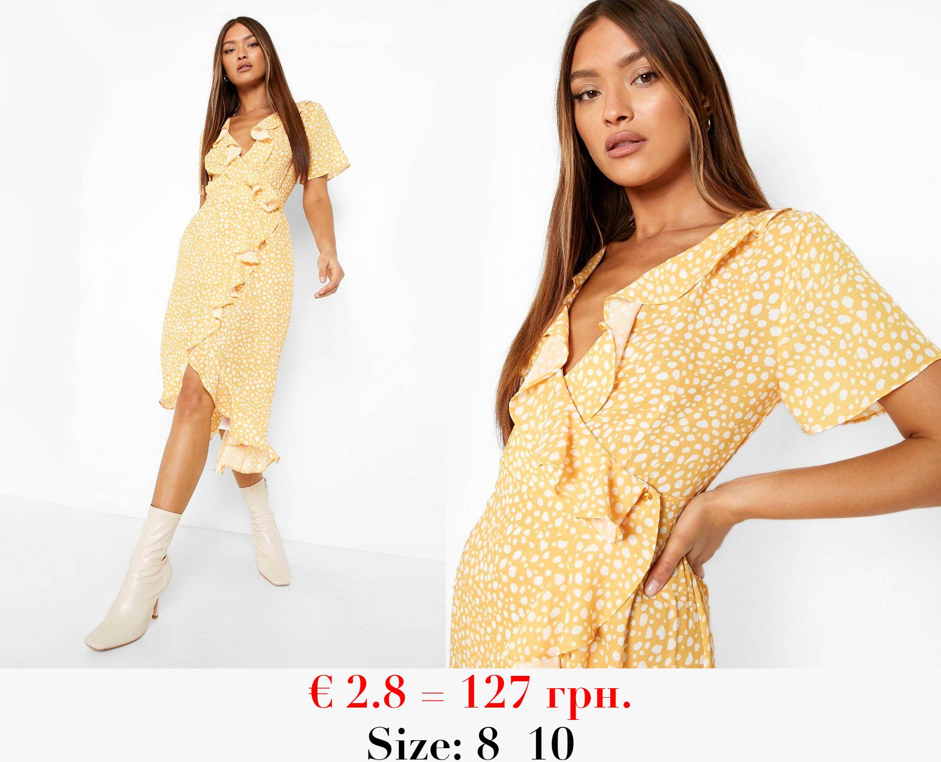 Dalmatian Print Ruffle Midi Tea Dress