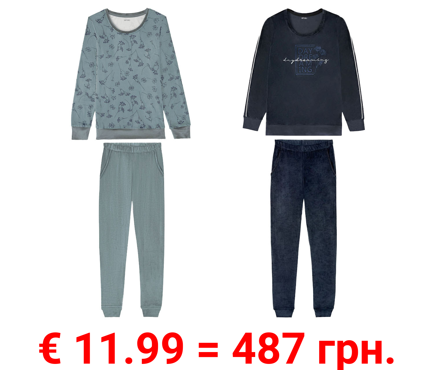 esmara® Damen Pyjama, aus kuschelig weicher Nicki-Qualität